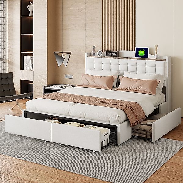 Flieks Polsterbett, Doppelbett 160x200cm mit USB-Ladeanschluss günstig online kaufen