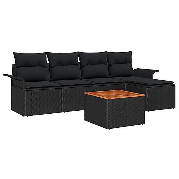 vidaXL Loungesofa Garten Sofa Set 6 Teile Schwarz und Holzton Poly-Rattan u günstig online kaufen