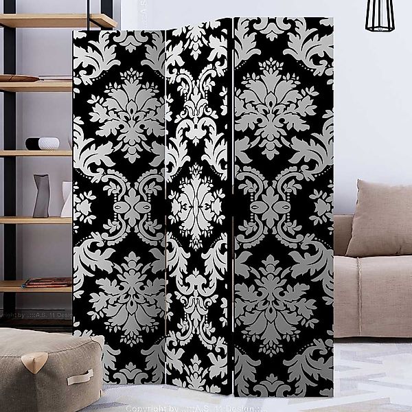 Vintage Stil Paravent mit Ornament Muster Schwarz und Weiß günstig online kaufen