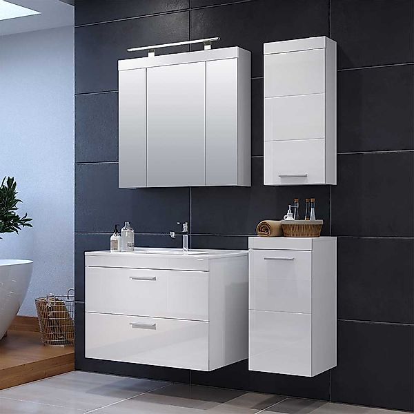 Badezimmermöbelset weiss modern Hochglanz Wandmontage (vierteilig) günstig online kaufen