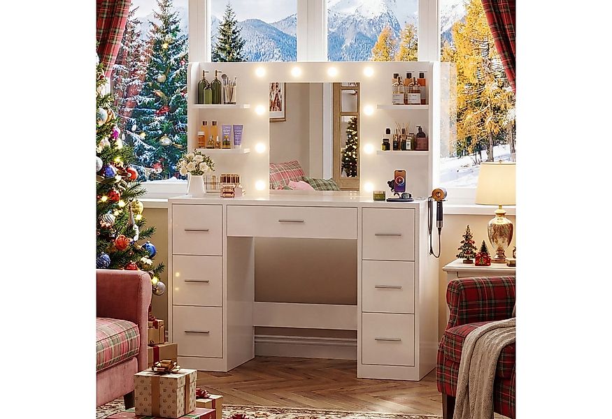 Furnicopia Schminktisch Schminktisch mit LED-Beleuchtung und Steckdosen (Ab günstig online kaufen