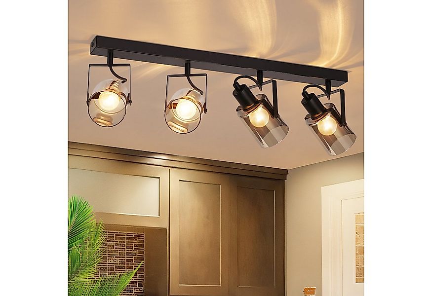 ZMH Deckenstrahler 2/3/4 Flammig Rauchgrau Glas E14 Deckenleuchte für Schla günstig online kaufen