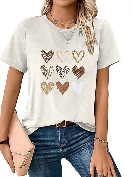 PYL Print-Shirt Bequemes Shirt Damen Kurzarm Sommer Basic-Shirt mit ausgefa günstig online kaufen