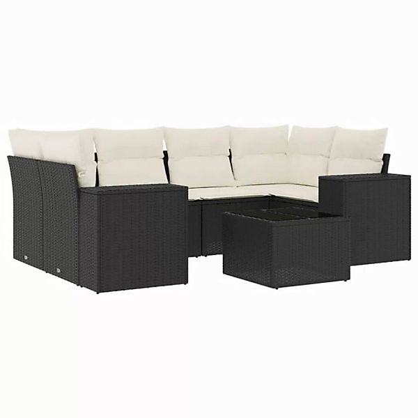 vidaXL Sofaelement 7-tlg. Garten-Sofagarnitur mit Kissen Schwarz Poly Ratta günstig online kaufen