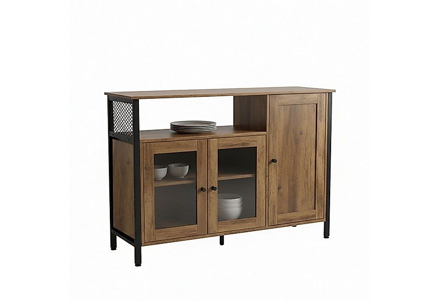 relaxdays Küchenbuffet Küchenschrank mit Glastüren Holzoptik-Schwarz günstig online kaufen