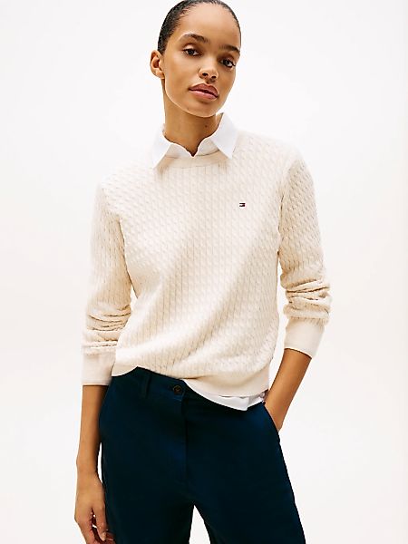 Tommy Hilfiger Rundhalspullover "CO CABLE C-NK LS SWEATER" Baumwolle, mit Z günstig online kaufen