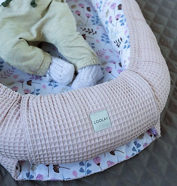 Loolay Bettnestchen Altrosa WAFFELPIQUE/ BLUMEN Rosa Babynest Babyausstattu günstig online kaufen