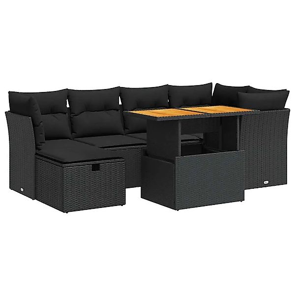 vidaXL 7-Tlg Garten-Sofagarnitur mit Kissen Schwarz Poly Rattan 3327972 günstig online kaufen