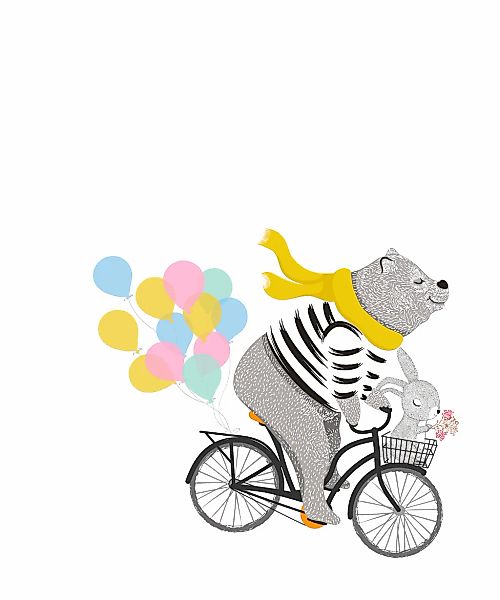 Lüttenhütt Poster "Bär mit Hase auf Fahrrad", Fahrräder-Fahrzeuge-Fantasy-L günstig online kaufen