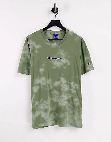 Champion – T-Shirt mit kleinem Logo-Schriftzug auf der Brust und grünem Bat günstig online kaufen
