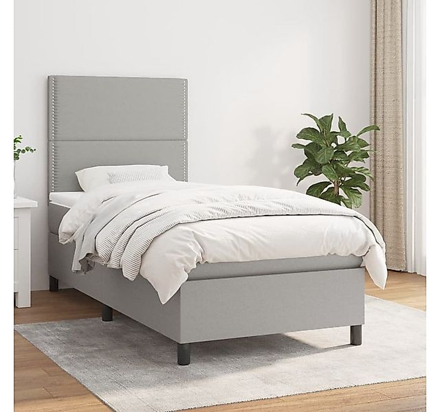 vidaXL Bett Boxspringbett mit Matratze & LED Hellgrau 90x190 cm Stoff günstig online kaufen