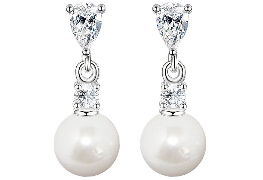 LÖB Perlenohrringe Ohrringe Hängend in Silber Strass Zirkonia Tropfen Perle günstig online kaufen