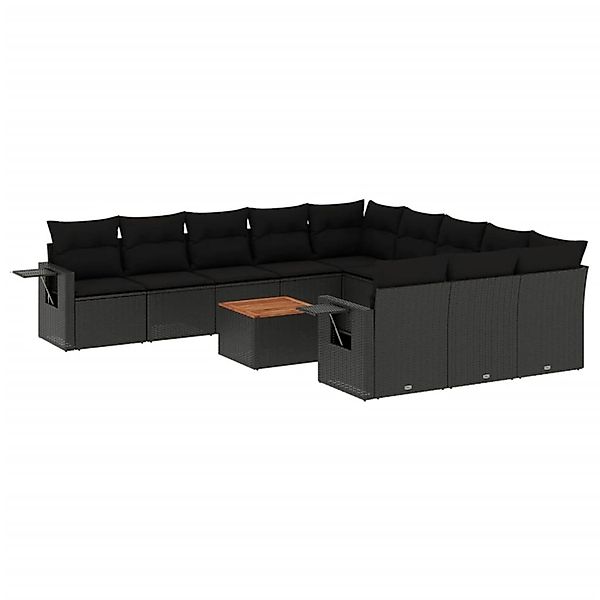 vidaXL 12-Tlg Garten-Sofagarnitur mit Kissen Schwarz Poly Rattan 3257119 günstig online kaufen