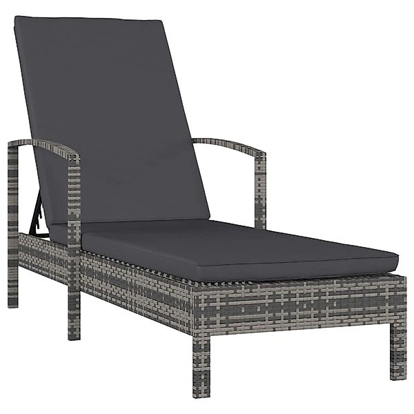 furnicato Sonnenliege mit Armlehnen Poly Rattan Grau günstig online kaufen
