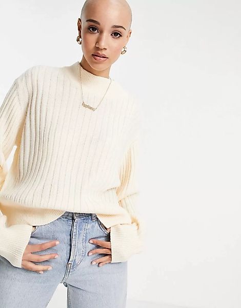 Wednesday's Girl – Ultimativer lässiger Pullover aus Rippstrick-Weiß günstig online kaufen