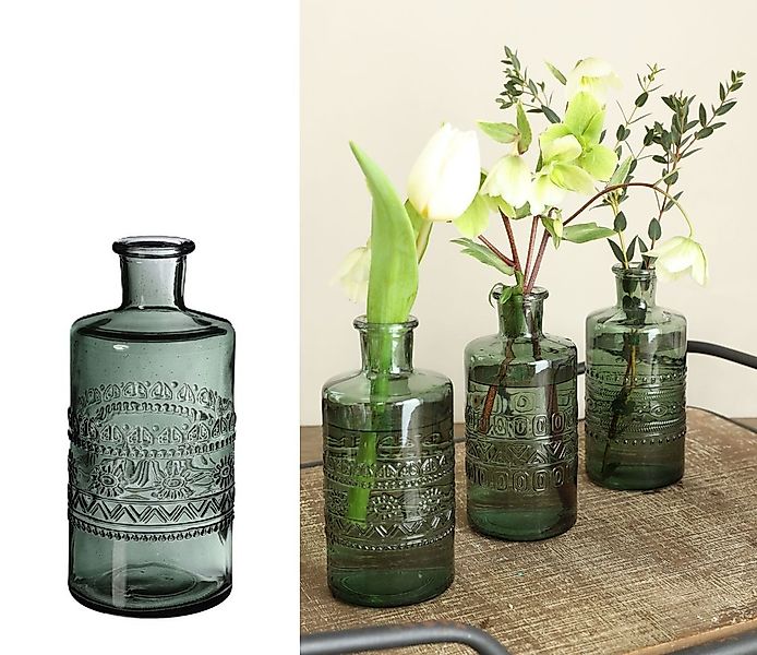NaDeco Dekovase Glas Flasche Porto in Dunkelgrün h. 14,5 cm Ø 7,5 cm günstig online kaufen