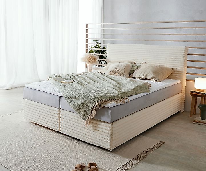 Boxspringbett Dream-Well Plüsch-Cord Beige 160x200 cm TFK-Matratze Visco-To günstig online kaufen