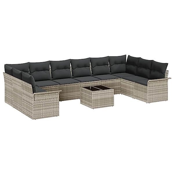 vidaXL Garten-Sofa-Set mit Kissen 11-Tlg Hellgrau Poly Rattan 3345552 günstig online kaufen