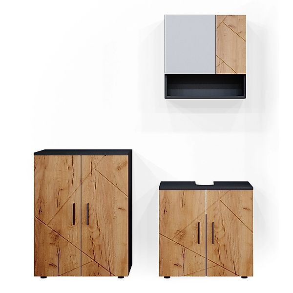 Vicco Badmöbel-Set Irma, Anthrazit/Eiche, 3 Teile, mit Unterschrank 60 cm, günstig online kaufen