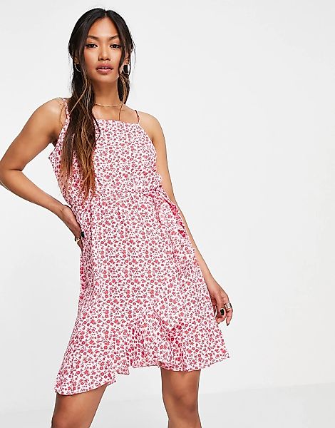 Vero Moda – Camisole-Kleid mit Rüschen und rosa Blümchenmuster günstig online kaufen