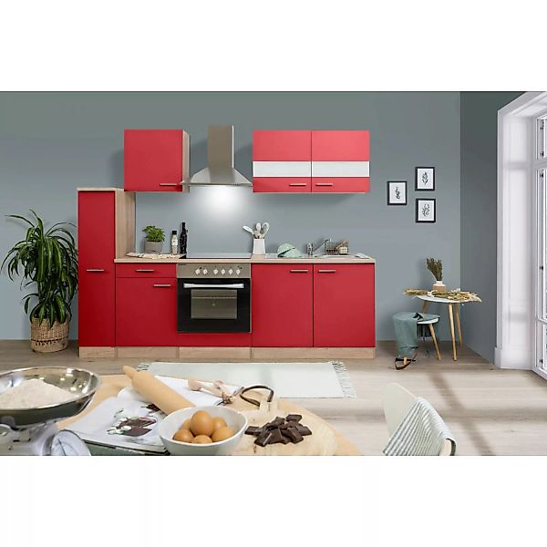 Respekta Küchenzeile KB240ESRC 240 cm Rot-Eiche günstig online kaufen