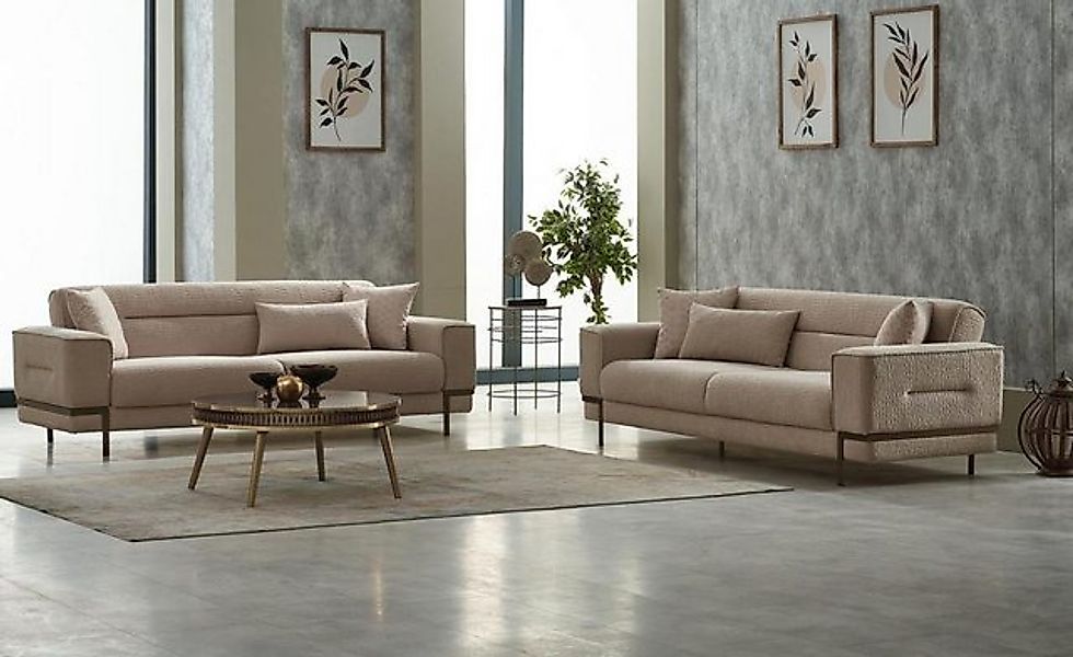 JVmoebel Sofa Dreisitzer Polstersofa Sofagarnitur Stoffsofa Couch Beige 2tl günstig online kaufen