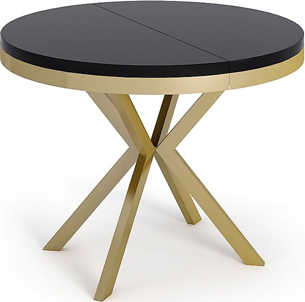 WFL GROUP Esstisch Dina ausziehbar rund industrial mit goldenen Metallbeine günstig online kaufen