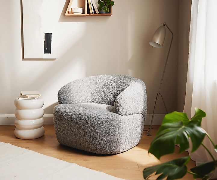 DELIFE Cocktailsessel Nova, Bouclé Silbergrau 88x88 günstig online kaufen