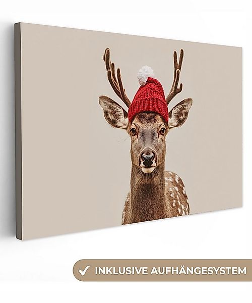 OneMillionCanvasses® Leinwandbild Hirsch - Weihnachten - Hut - Tiere - Wint günstig online kaufen