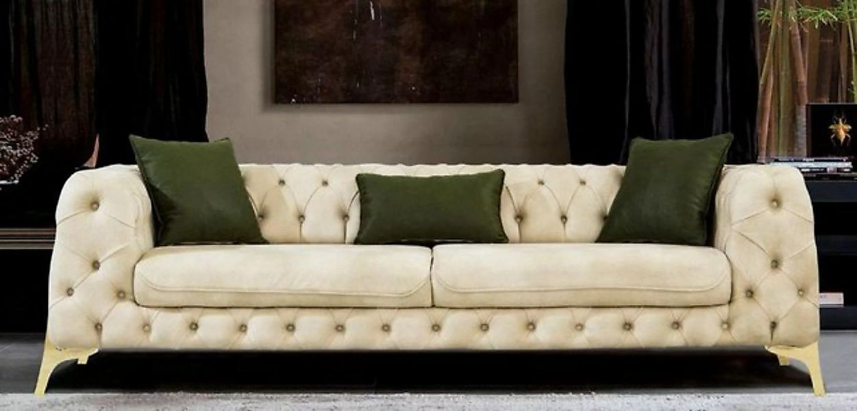 Casa Padrino Chesterfield-Sofa Luxus Chesterfield Schlafsofa Cremefarben / günstig online kaufen