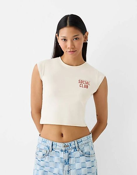 Bershka T-Shirt Mit Print Damen L Beige günstig online kaufen