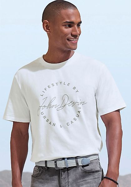 John Devin T-Shirt, Rundhalsshirt mit Print aus reiner Baumwolle günstig online kaufen