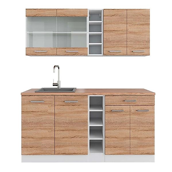 Vicco R-Line Singleküche Sonoma/Weiß 160 cm AP Eiche günstig online kaufen
