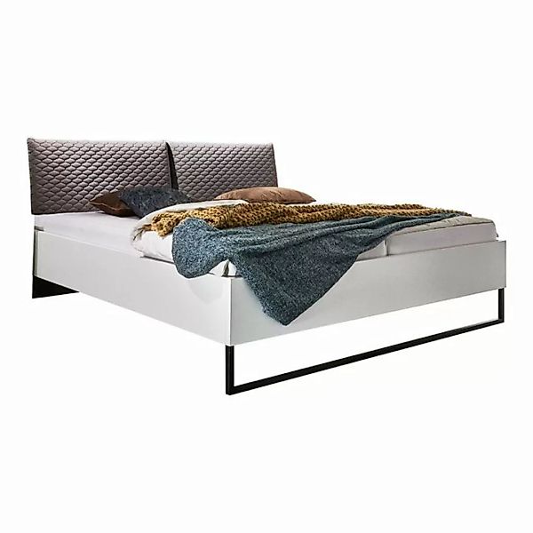 Doppelbett Ehebett, 160cm, in weiß mit graphit und Polsterkopfteil, AGAETE- günstig online kaufen