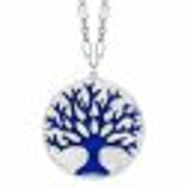 Anhänger mit Kette 925 Silber Lebensbaum Emaille blau günstig online kaufen