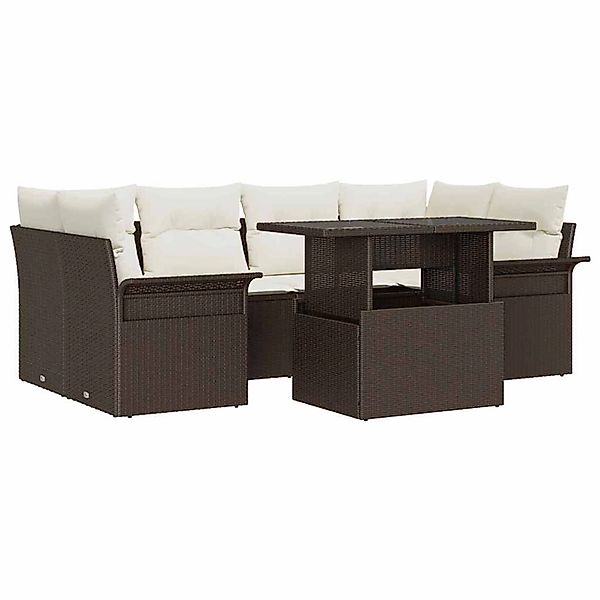 vidaXL Garten-Sofa-Set mit Kissen 7-Tlg Braun Poly Rattan 3348214 günstig online kaufen