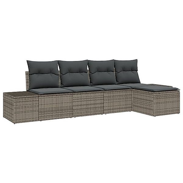 vidaXL Loungesofa 5-tlg. Garten-Sofagarnitur mit Kissen Grau Poly Rattan, 5 günstig online kaufen