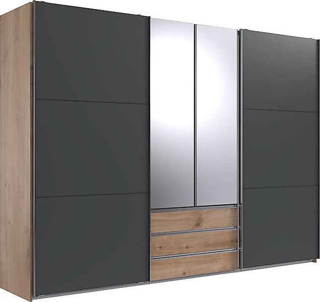 Kleiderschrank 300 cm breit mit Spiegel und Schubladen MAGIC Braun günstig online kaufen