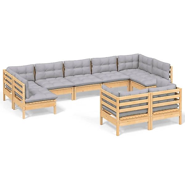 vidaXL 9-Tlg Garten-Lounge-Set mit Grauen Kissen Kiefer Massivholz 3097246 günstig online kaufen