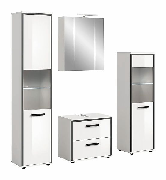 welltime Badmöbel-Set "KAJO, 4-tlg. Badkombination, weiß hochglanz inkl.Bel günstig online kaufen