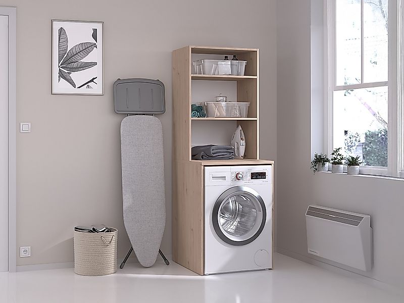 Möbel für Waschmaschine mit Regalen - Holzfarben hell - 65 x 184 cm - ERKAN günstig online kaufen