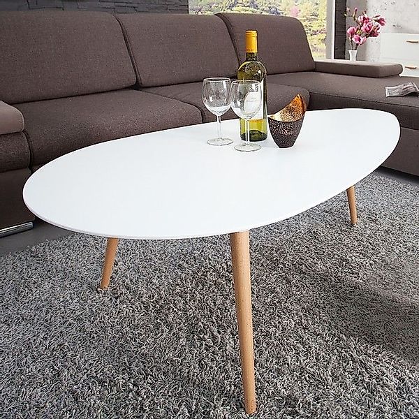 Retro Couchtisch G?TEBORG Wei?-Eiche Tropfenform 115cm im skandinavischen S günstig online kaufen