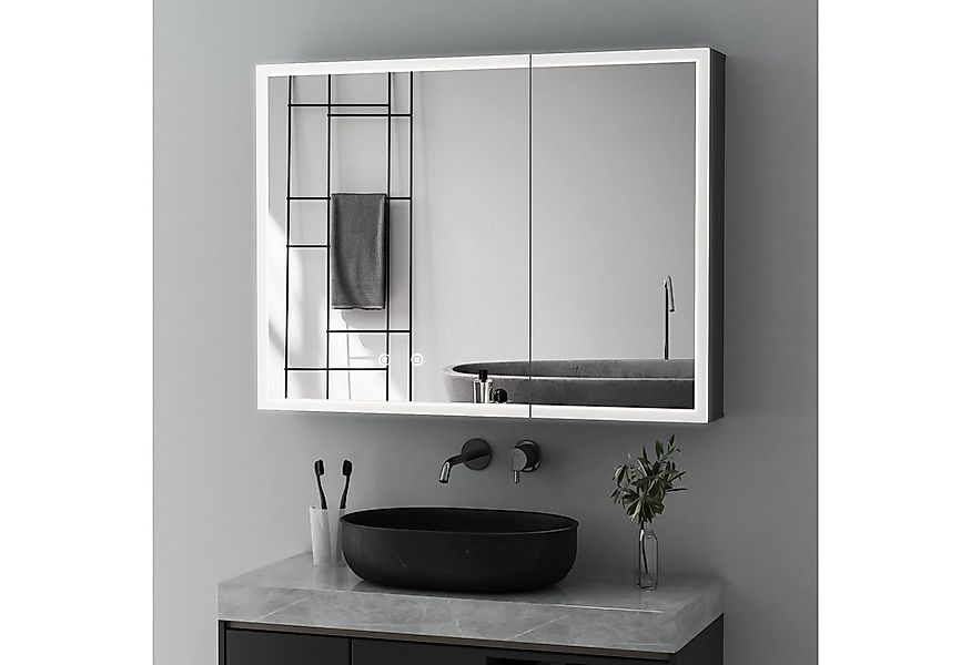 WDWRITTI Spiegelschrank Alu Badezimmerspiegelschrank mit beleuchtung 2-türi günstig online kaufen