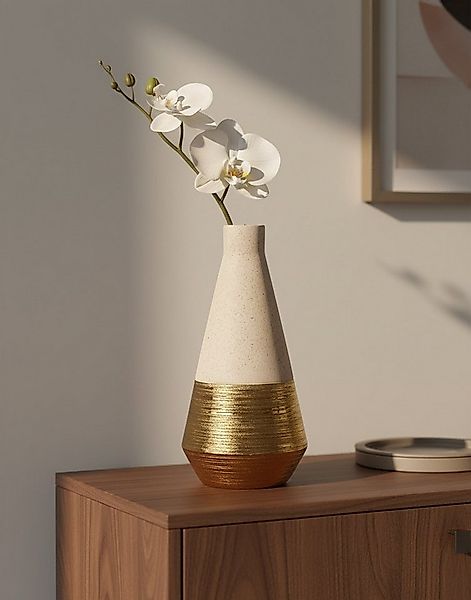 MF Dekovase Keramikvase Mex Dekovase Gold Beige Glitzer 28cm Hochwertig Mod günstig online kaufen