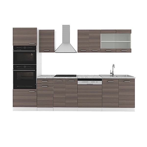 Vicco R-Line Küchenzeile Edelgrau/Weiß 300 cm mit HochschrankAP Marmor günstig online kaufen