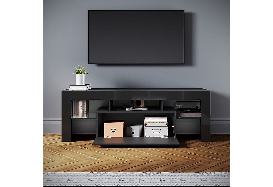 SONNI Lowboard Lowboard 160 cm Breite, Modern in Weiß & Schwarz, LED-Lichte günstig online kaufen