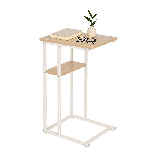 relaxdays Beistelltisch mit 2 Ablage, Weiss-braun günstig online kaufen