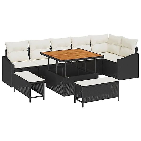 vidaXL Gartensofa-set mit Kissen 9-Tlg Schwarz Poly-Rattan 3364615 günstig online kaufen