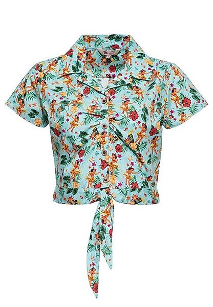 QueenKerosin Kurzarmbluse Hula Girls mit Bindeband am Saum günstig online kaufen
