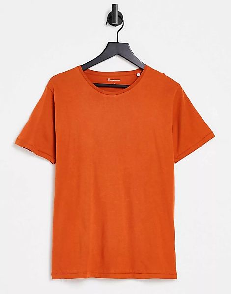 Knowledge Cotton Apparel – T-Shirt aus Bio-Baumwolle in Rostrot-Orange günstig online kaufen